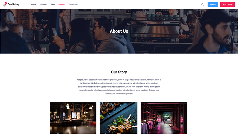 OneListing Pro – About Page